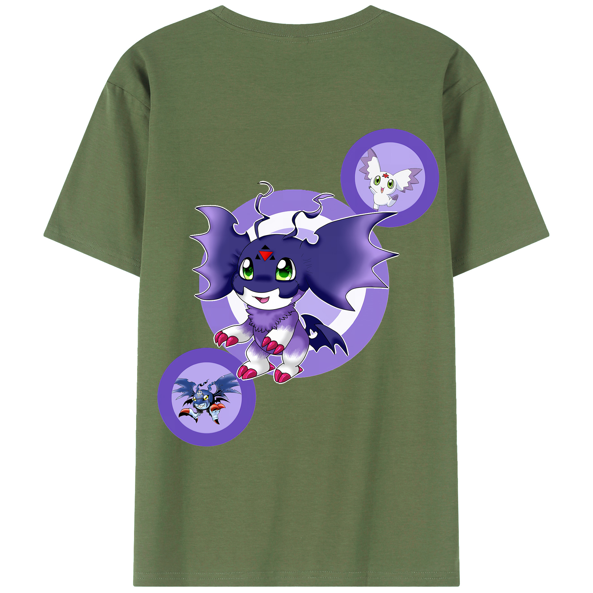 （画像用） Digimon デジタルモンスター/デジモン 綿100％ メンズ半袖Tシャツ（バックプリント） 通気性